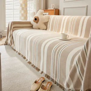 Nordic Chenille Gestreifte Sofadecke Mit Quasten Anti-Rutsch Universal Sofatuch Überwurf Für Wohnzimmer Deko
