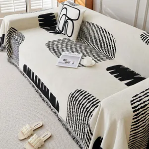 Moderner Abstrakter Chenille Sofaüberwurf Kratzfeste Dekorative Wohndecke Mit Quasten Für Wohnzimmer Ganzjährig
