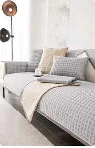 Detail view of breathable ice silk sofa cushion with geometric quilted cooling fabric texture