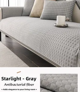 Detail of grey sofa cushion with antibacterial fiber and 3D diamond texture