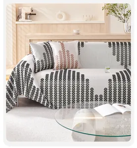 Detail view of summer cooling ice silk sofa cover with geometric pattern on fabric