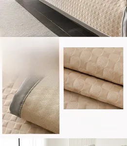Detail of khaki cooling sofa mat showing antibacterial fiber texture and non-slip back