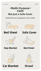 Detailed diagram showing six versatile uses for the cooling ice silk sofa cover blanket