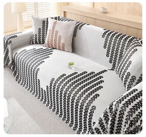 Macro detail of breathable ice silk sofa cover with geometric patterns and soft texture