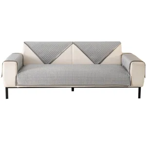 Quilted gray cooling sofa cover set with breathable diamond pattern for summer