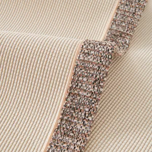Modern cream chenille sofa cushion with ribbed texture and woven anti-slip border