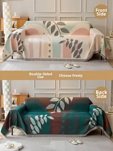 Close-up of reversible jacquard chenille sofa cover showing dual-sided leaf patterns