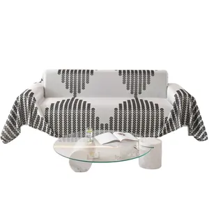Cool ice silk sofa cover with geometric D-pattern and minimalist Nordic knitting style