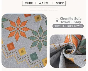 Close-up of Persian-Grey chenille sofa cover with orange and green floral patterns