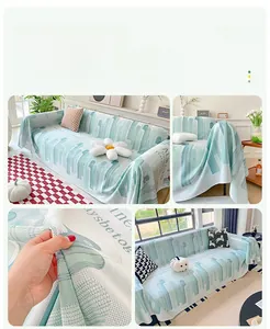 Detail of mint green ice silk cooling sofa cover fabric with breathable woven texture