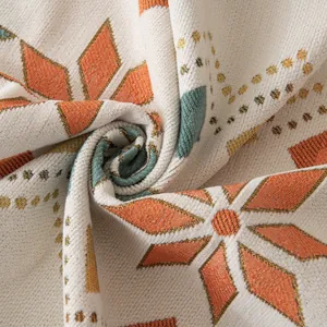 Bohemian chenille sofa cover with orange geometric patterns and soft thick fabric texture