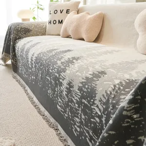 Nordic Chenille Forest Tree Pattern Sofa Towel Reversible Throw Blanket With Tassels Dustproof Decorative Cover For Home