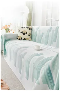 Detailed texture of cool ice silk sofa cover with geometric stripes for summer