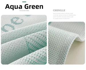 Detail of mint green ice silk sofa cover with breathable honeycomb chenille texture