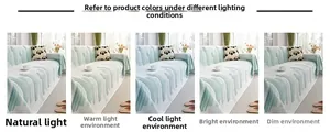 Ice silk sofa cover color comparison under natural, warm, and cool lighting conditions