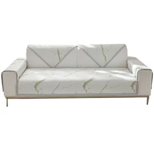 Ice silk summer cooling sofa cover with non-slip marble pattern in light green and beige