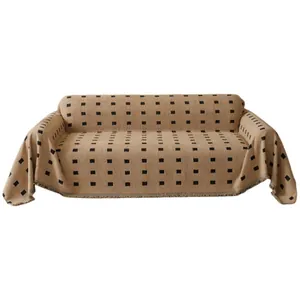 Thick chenille camel sofa cover with black grid pattern for full furniture protection