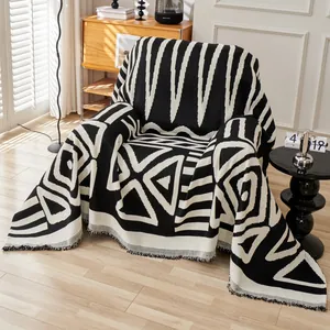 Chenille Bohemian Sofa Cover Geometric Pattern Throw Blanket With Tassels Thick Universal All Season Sofa Slipcover Decor
