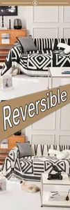 Détail de jeté de lit en chenille réversible avec motifs géométriques et franges