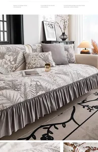 Detail of chenille sofa cover showing ultra-fine dense weaving and grey floral pattern