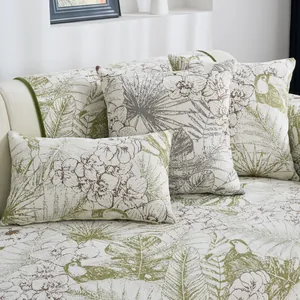 American pastoral chenille sofa cover with green floral and bird jacquard patterns