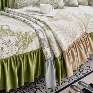 Floral American garden style sofa cover with non-slip tropical leaf patterns and ruffles