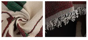 Detailed view of Christmas chenille sofa cover with woven texture and fringe trim edge