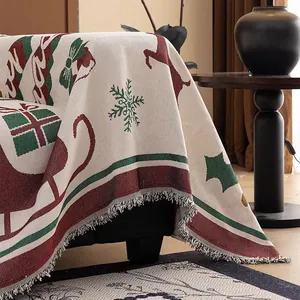 Christmas chenille sofa cover with festive elk and snowflake patterns for home decor
