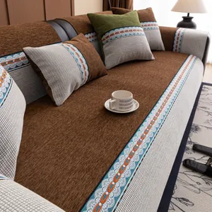 Modern Frans Luxe Chenille Splicing Bankkussen Antislip Vier Seizoenen Gestreepte Bankhoes Voor Woonkamer Interieur Decoratie