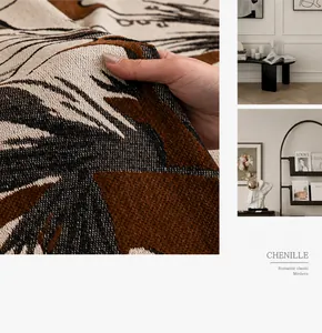 Close-up of chenille sofa cover showing jacquard leaf texture and thick woven fabric