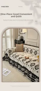 Detail of bohemian sofa cover with geometric diamond patterns and tassel edge decoration