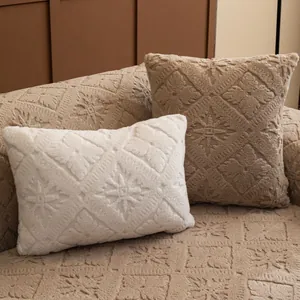 Brown plush thick sofa cushion and pillow set with embossed floral patterns for home decor