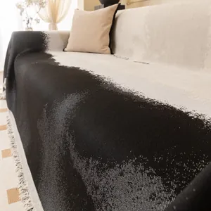 Chenille Sofa Cover Abstract Splash Ink Mountain Pattern Throw Blanket With Tassels Happy Day Furniture Protector Couch Cover