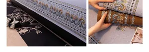 Détail de housse de canapé en chenille avec motifs jacquard vintage et tissu épais