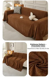 Close-up of chocolate herringbone textured sofa cover fabric showing thick woven detail