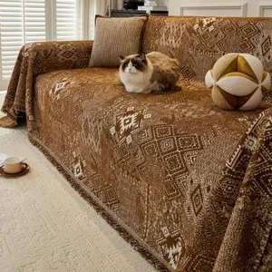 Bohemian Chenille Jacquard Sofa Bezug Geometrisches Muster Überwurfdecke Mit Fransen Maillard Stil Retro Sofa Handtuch Home Dekor