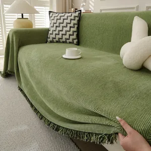 Chenille Fischgrätenmuster Sofaüberwurf Universal Sofatuch Mit Quasten Einfarbig Couch Decke Schutzhülle Wohnzimmer Dekor