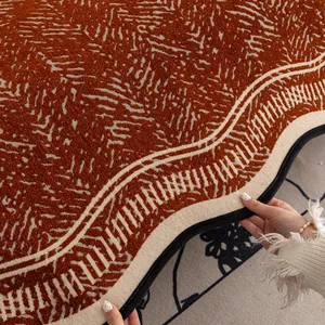 Dicker Chenille-Sofabezug mit orange-cremefarbenem Jacquardmuster und rutschfester Unterseite