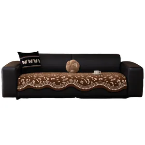 Brown chenille sofa cushion with quilted wave edges and white patterns for all seasons
