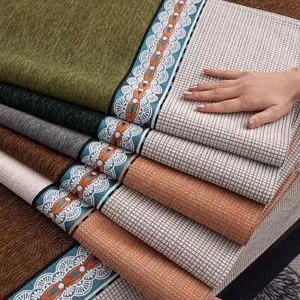 Antislip chenille bankhoes met getextureerde stiksels en kleurrijke geometrische biezen