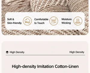 Macro detail of high-density breathable faux linen sofa cover fabric with mixed texture