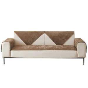 Waterproof chenille sofa cushion cover set for 3-seater in modern cream and brown