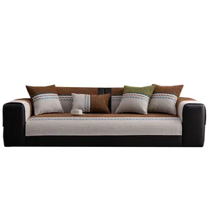 Antislip chenille bankhoes met etnische geometrische patronen in aardetinten