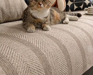 Beige herringbone chenille sofa cover with anti-cat scratch and anti-pilling fabric texture