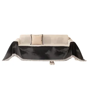 Modern black and white abstract mountain pattern sofa cover throw with fringe edges