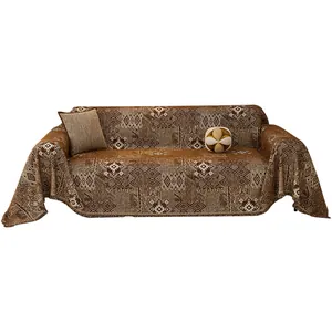 Brauner Boho-Sofabezug aus Chenille mit Jacquard-Geomuster und dicker Stoffstruktur
