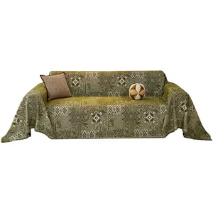 Vintage-Chenille-Sofabezug im Boho-Stil mit geometrischen Mustern und Strickgewebe
