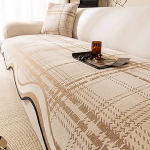 Irregular Chenille Plaid Sofa Cushion Modern Cream Style Non-Slip Sofa Cover With Wave Edge For Living Room Home Decor