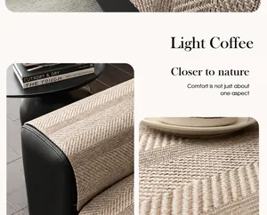 Detailed macro view of light coffee linen sofa cover with fine herringbone weave texture