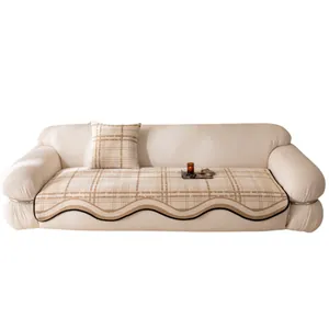 Nordic plaid chenille sofa cover with wavy edges and matching pillow for living room